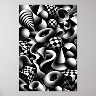 Póster Geometría monocroma hipnótica – Ilusión óptica 3D
