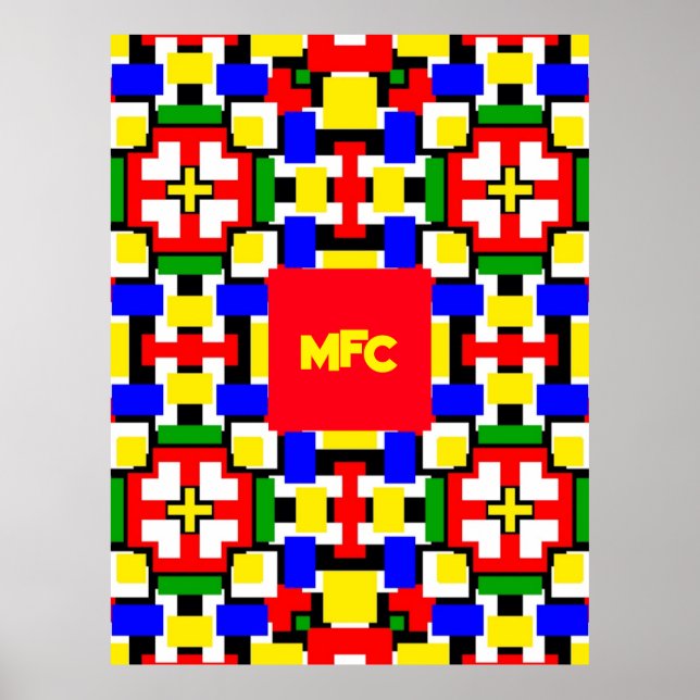 Póster Geometría roja, amarilla, negra, azul y verde (Frente)