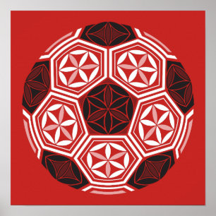 Póster geometría sagrada de fútbol roja