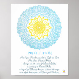 Póster Geometría sagrada de Mandala amarillo azul inspira