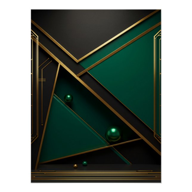 Póster Geometría verde y de oro (Anverso)