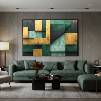 Póster Geometría Verde y Dorada