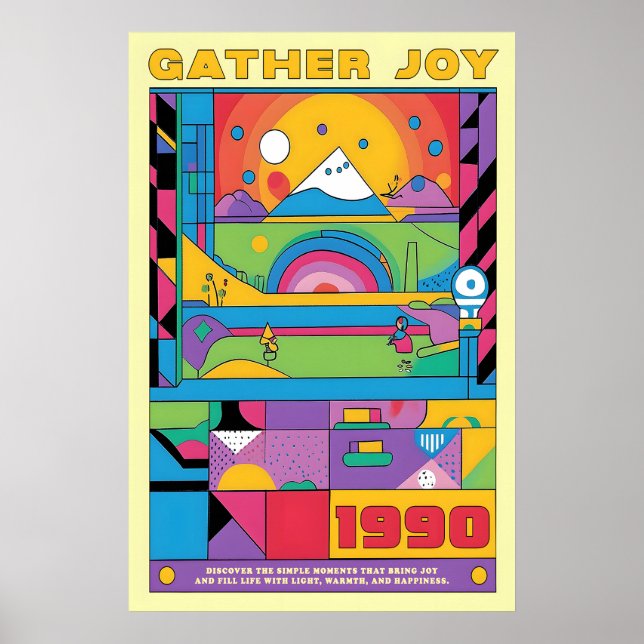 Póster Geometric Art Print Retro 1990s Abstract Mountain (Frente)