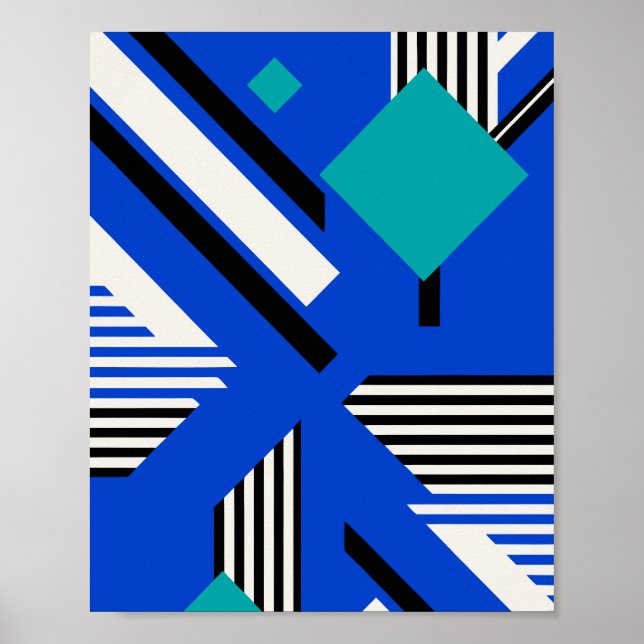 Póster Geometric Art with Diamonds and Striped Lines (Frente)