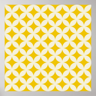 Póster Geometric circle shapes seamless pattern ecru whit