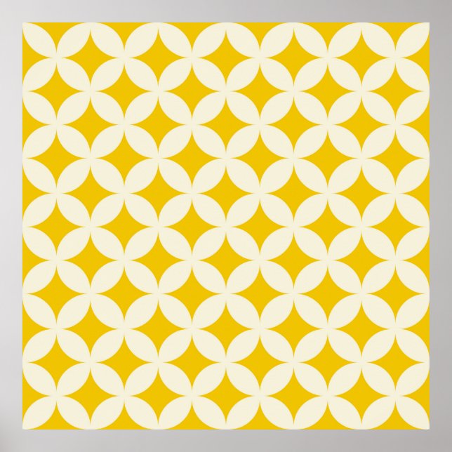 Póster Geometric circle shapes seamless pattern ecru whit (Frente)