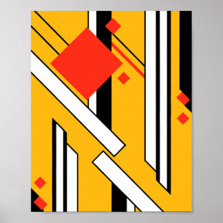 Póster Geometric Design with Bold Lines & Red Diamonds