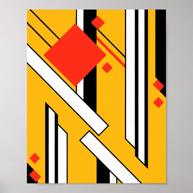 Póster Geometric Design with Bold Lines & Red Diamonds (Frente)