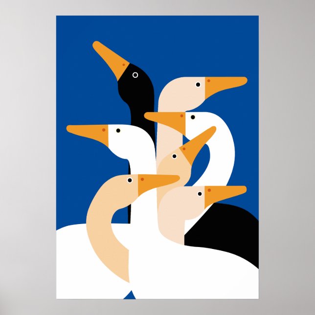 Póster Geometric Duck Flock Art Print Bold Blue Wall (Frente)