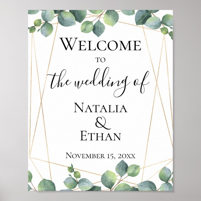 Póster Geometric Eucalyptus Foliage Wedding Welcome (Frente)
