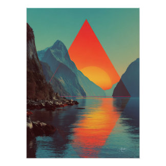Póster Geometric Fjord Sunset
