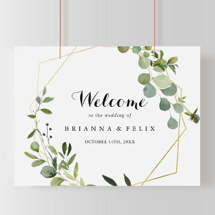 Póster Geometric Gold Tropical Green Wedding Welcome Sign