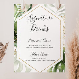 Póster Geometric Gold Tropical Signature Drinks Sign
