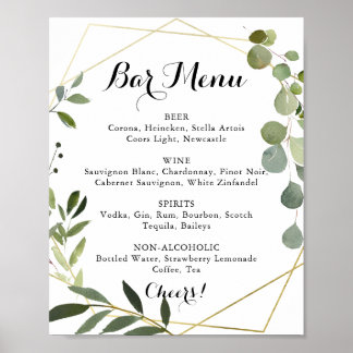 Póster Geometric Gold Tropical Wedding Bar Menu Sign