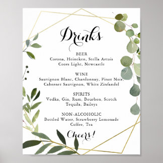 Póster Geometric Gold Tropical Wedding Drinks Menu Sign
