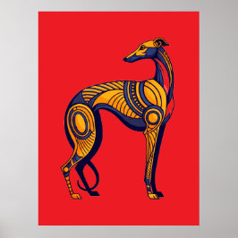 Póster Geometric Greyhound Art Deco in Vivid Color