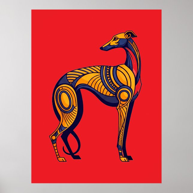 Póster Geometric Greyhound Art Deco in Vivid Color (Frente)