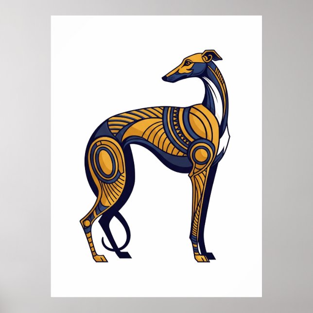 Póster Geometric Greyhound Art Deco Tribal Style (Frente)