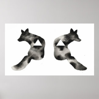 Póster Geometric Inkblot Fox Triangle Black White Modern