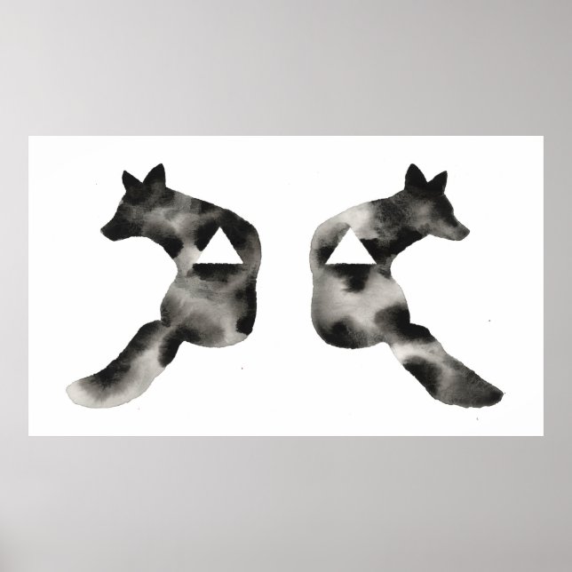 Póster Geometric Inkblot Fox Triangle Black White Modern (Frente)