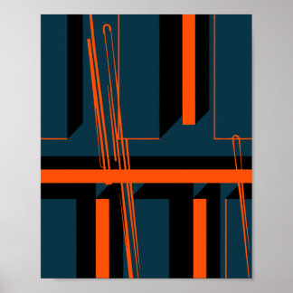 Póster Geometric Orange Stripes Across Dark Shapes