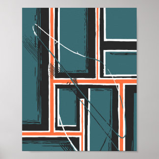 Póster Geometric Pathways with Abstract Brush Strokes