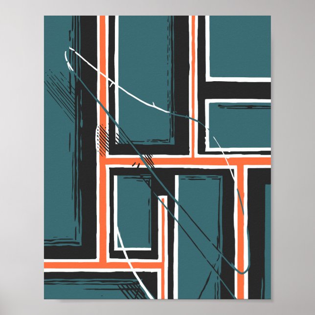 Póster Geometric Pathways with Abstract Brush Strokes (Frente)