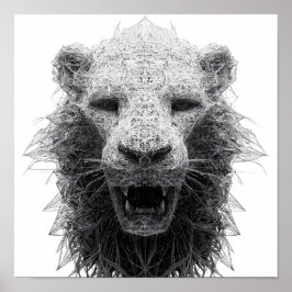Póster Geometric Power Art: Lion Head Lattice