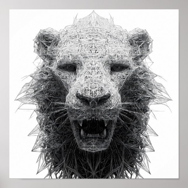 Póster Geometric Power Art: Lion Head Lattice (Frente)