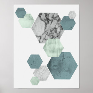 Póster Geometric, Scandinavian coastal hues hexagon art