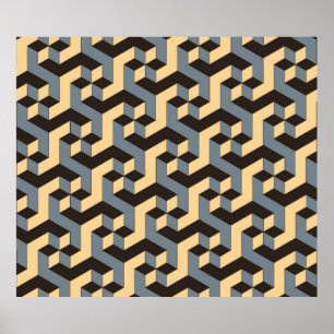 Póster geometric seamless tile with complex rotating cubi