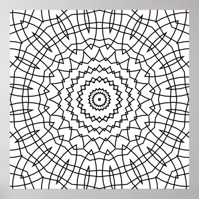 Póster Geometric Spiral Mandala with Angular Web Lines (Frente)