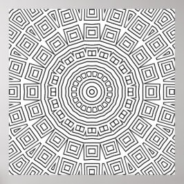 Póster Geometric Square Spiral Mandala Pattern Design