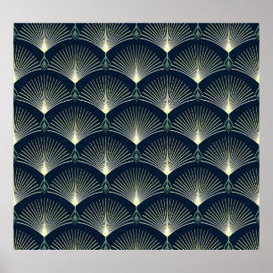 Póster Geométrica Elegante: Art Deco Azul.