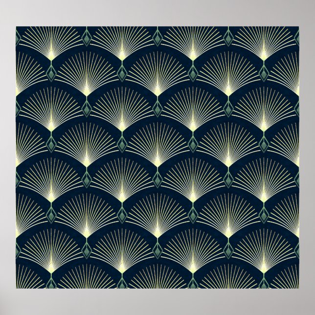 Póster Geométrica Elegante: Art Deco Azul. (Frente)