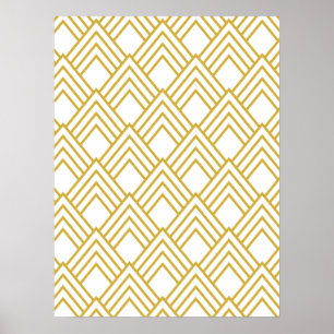 Póster Geométrico abstracto, blanco y dorado