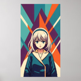 Póster geométrico abstracto del chica de anime retro mini
