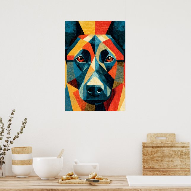Póster geométrico abstracto del perro Malinois bel (Cocina)