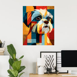 Póster geométrico abstracto y colorido de Shih Tzu