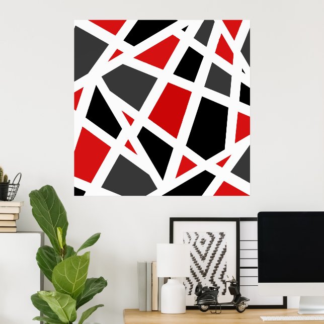 Póster Geométrico blanco negro gris rojo (Oficina en casa)