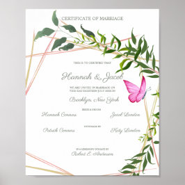 Póster Geométrico botánico con hojas y mariposa