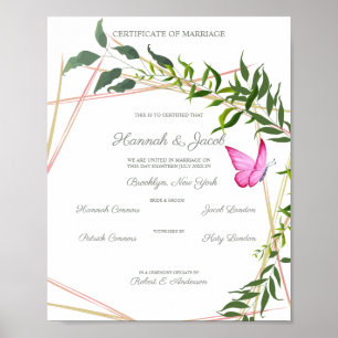 Póster Geométrico botánico con hojas y mariposa