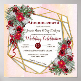 Póster Geométrico - Bouquets de Borgoña Purpurina de oro