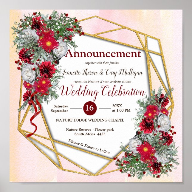 Póster Geométrico - Bouquets de Borgoña Purpurina de oro (Frente)