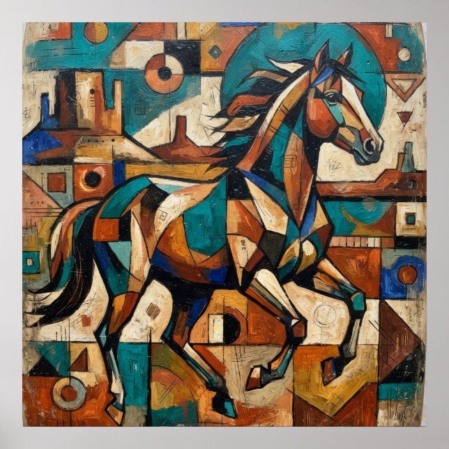 Póster geométrico de caballo western (Frente)