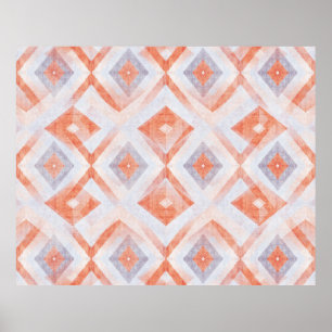 Póster Geométrico de diamante ruso en Terracota y Azul