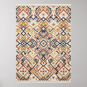 Póster geométrico de kilim en color azul marino te