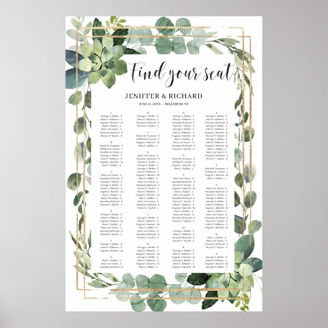 Póster Geométrico de oro floral suculento de la vegetació (Frente)