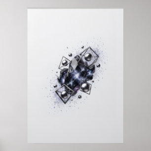 Póster geométrico de racimo de cristales de galaxi