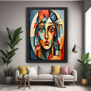 Póster geométrico de retrato cubista moderno